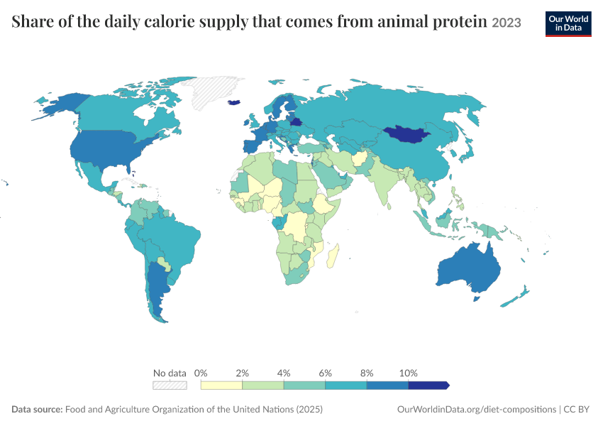 A thumbnail of the "Share of the daily calorie supply that comes from animal protein" chart